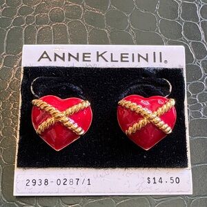 Vintage Anne Klein II Red Heart Rope Accent Earrings